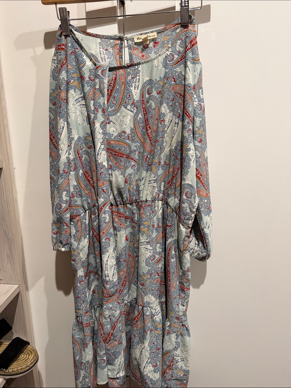 Paisley Print Light Blue Women's Long Sleeve Dress
